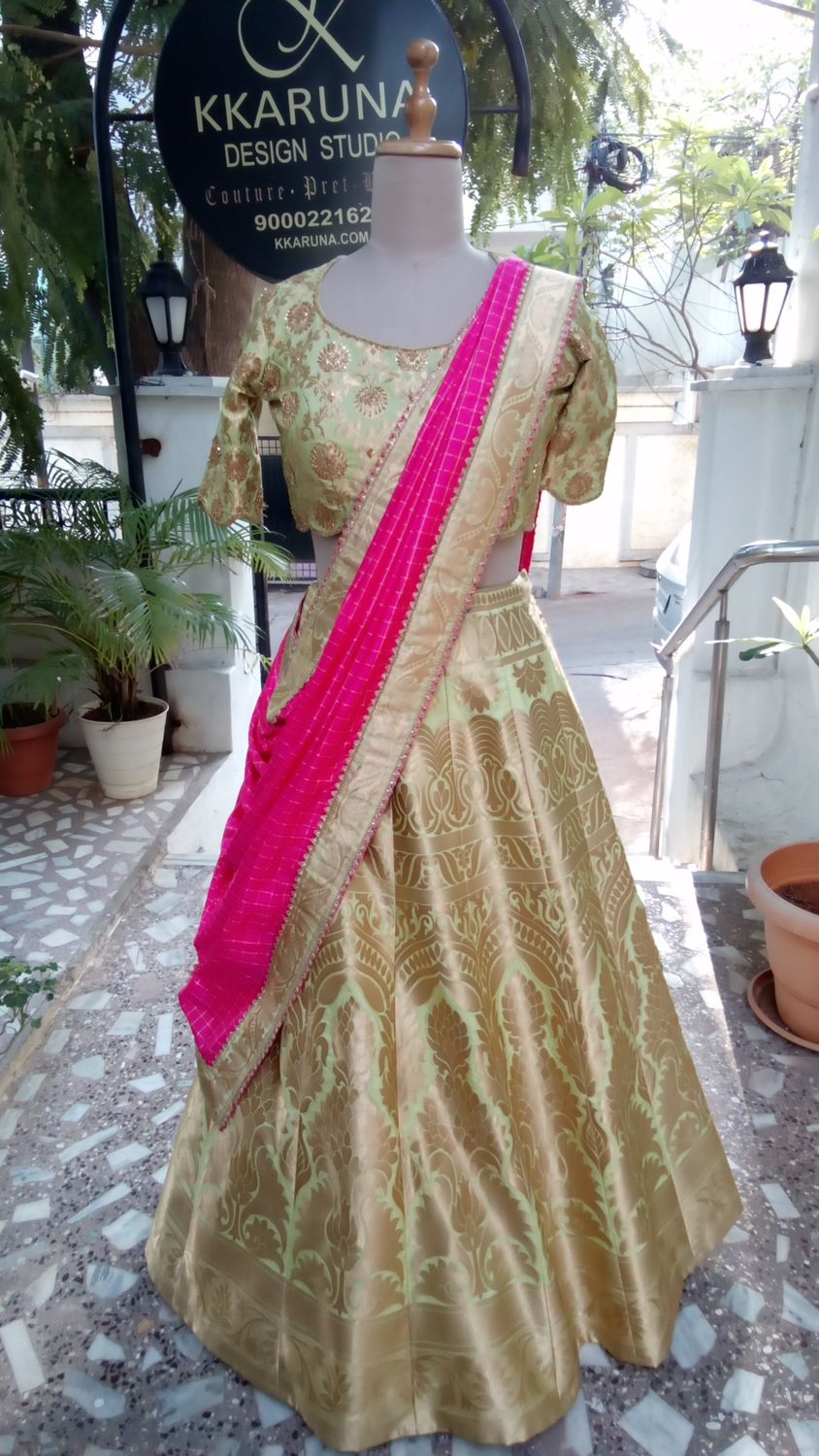 Light Green Silk Brocade Lehenga 