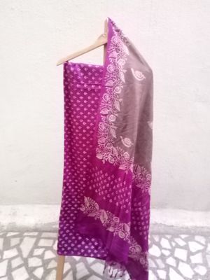 Deep Pink Handblock Print Silk Salwar suit 