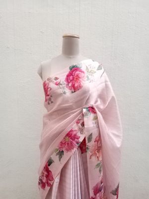 Pastel Peach Silk Saree with Beautiful Floral Print