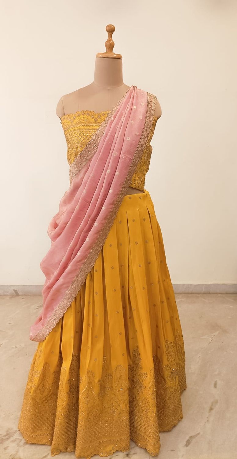 Mustard yellow Banarasi Silk Lehenga 