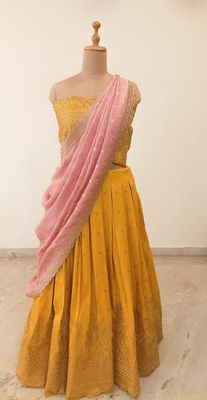 Mustard yellow Banarasi Silk Lehenga 