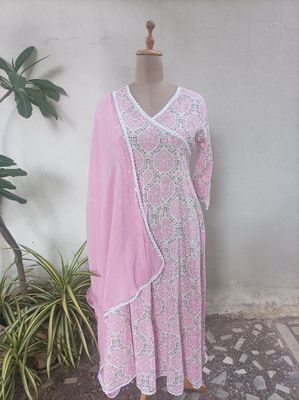 Pink floral anarkali set
