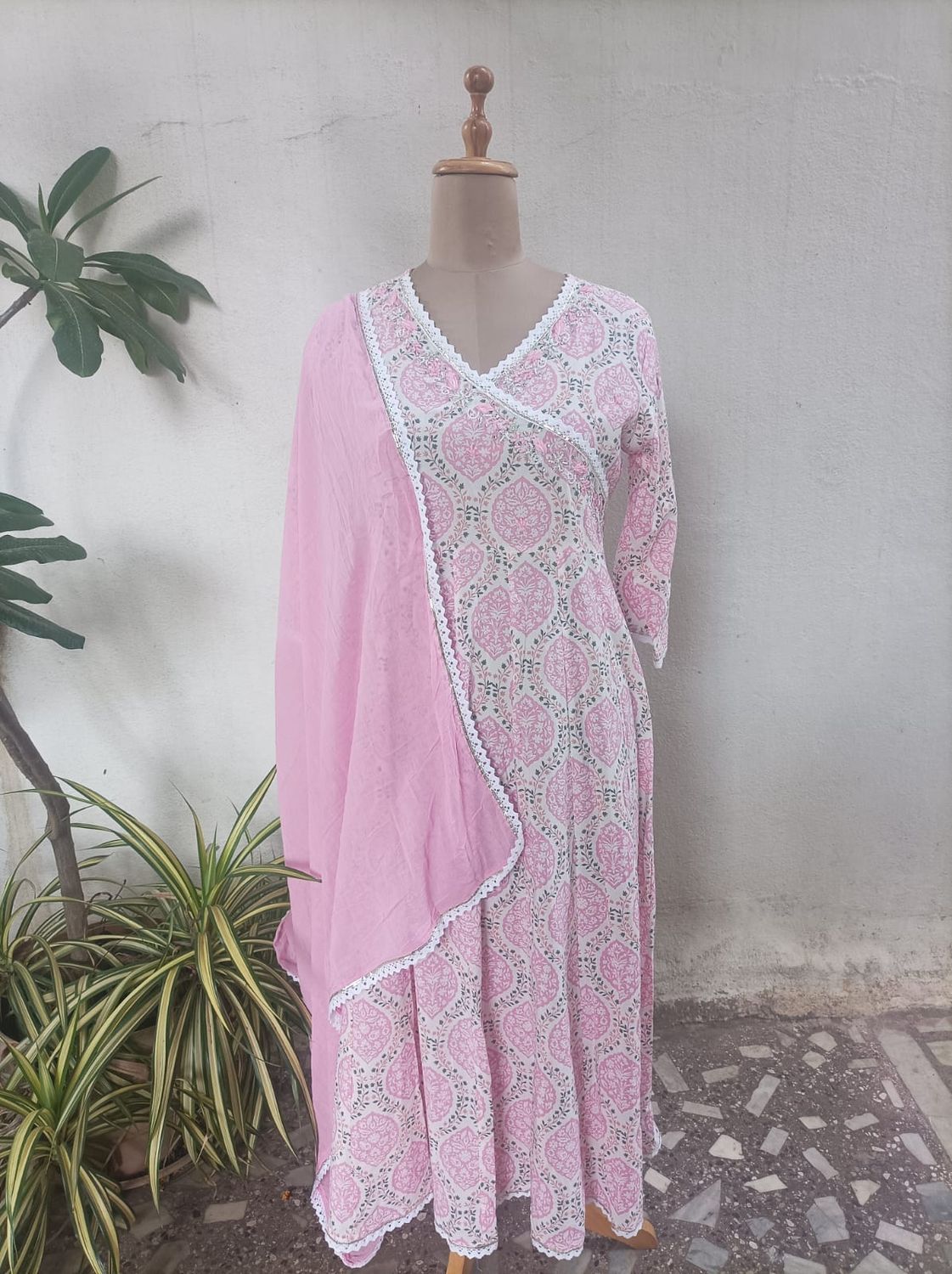 Pink floral anarkali set