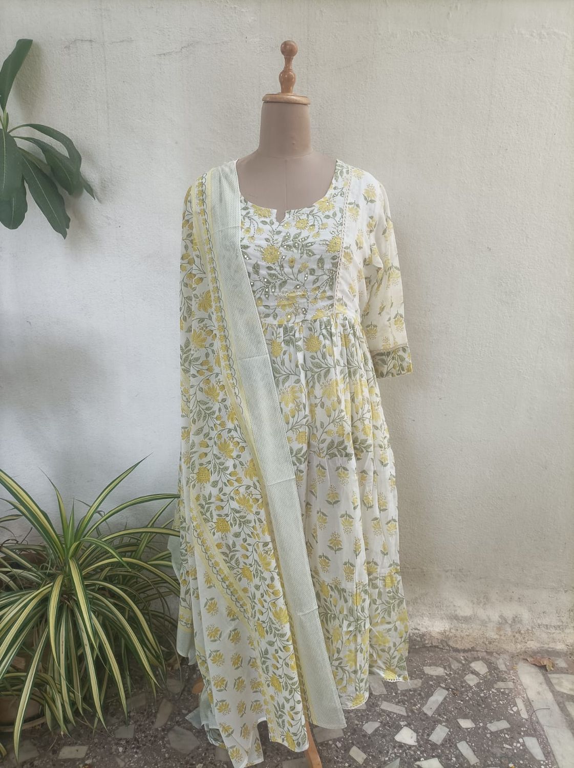 Lemon yellow anarkali set 