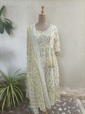 Lemon yellow anarkali set 