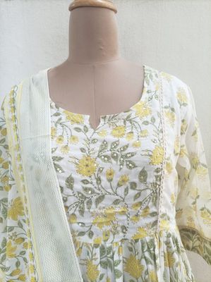 Lemon yellow anarkali set 