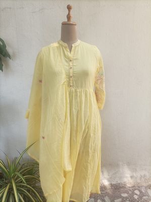 Lemon yellow pure Cotton dress suit 
