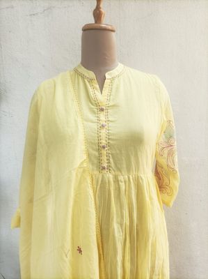 Lemon yellow pure Cotton dress suit 