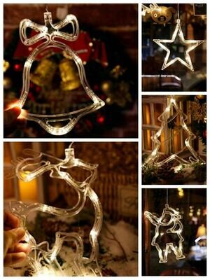 Xmas Themed Window Art - Light Up Figurines - Sticks To Glass - 6 Different Shapes