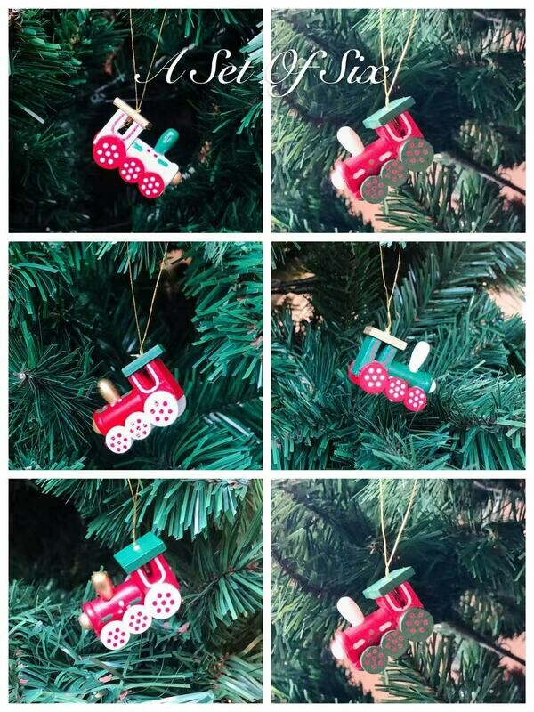 Toy Trains Set Of 6 - Hanging Xmas Tree Decorations - Quality Wooden Design