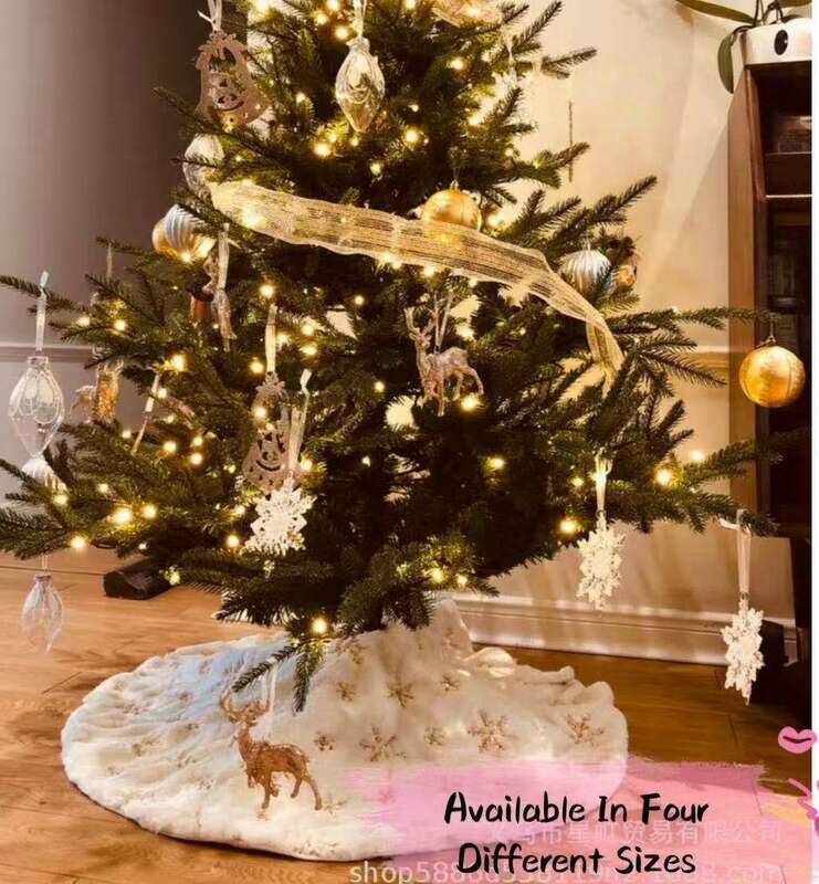 Xmas Tree Snow Skirt - Plush Soft &amp; Velvety With Gold Snowflakes - Complete Your Tree
