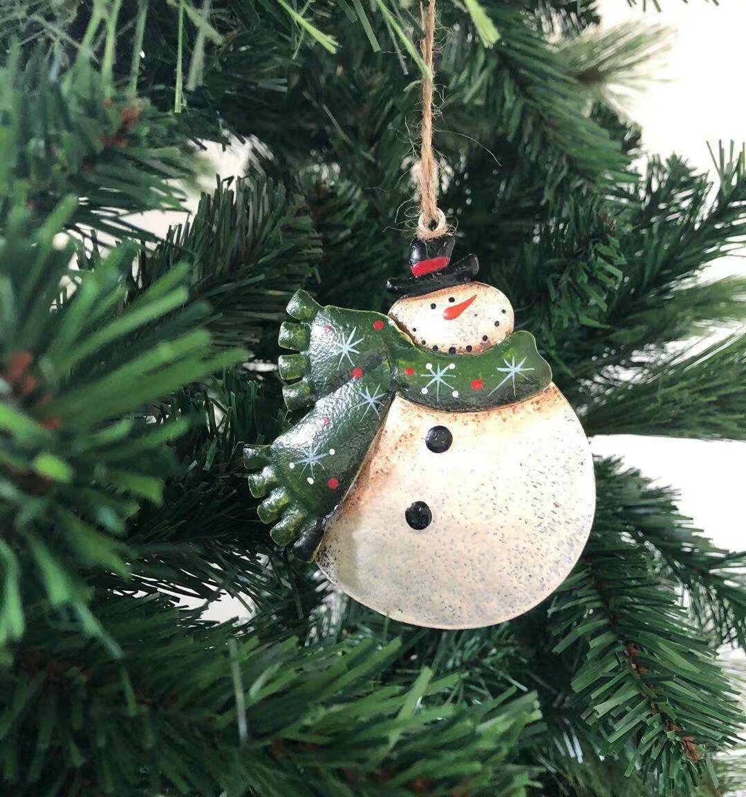 Xmas Snowmen Tree Decorations - Rustic Metal Design