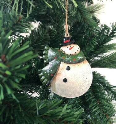 Xmas Snowmen Tree Decorations - Rustic Metal Design