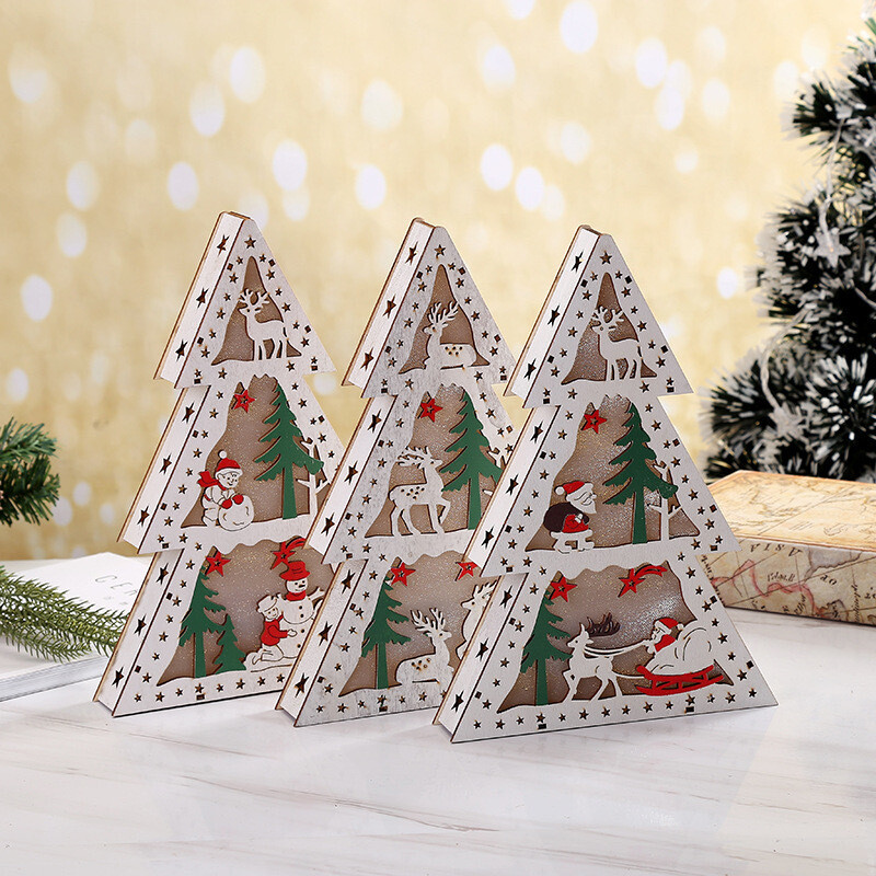Ornamental Xmas Tree Shaped LED Display - 3 Unique Artworks - Light Up 3D Boxed Display