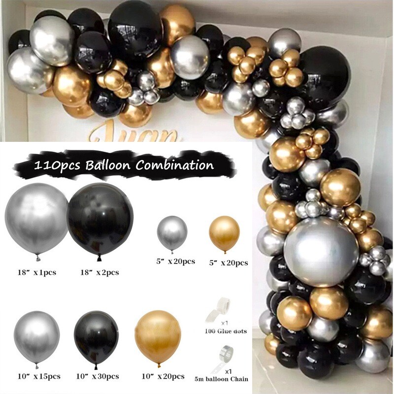 Garland Kitset Design #6 - Black/Gold/Silver/Chromes - 110 pc