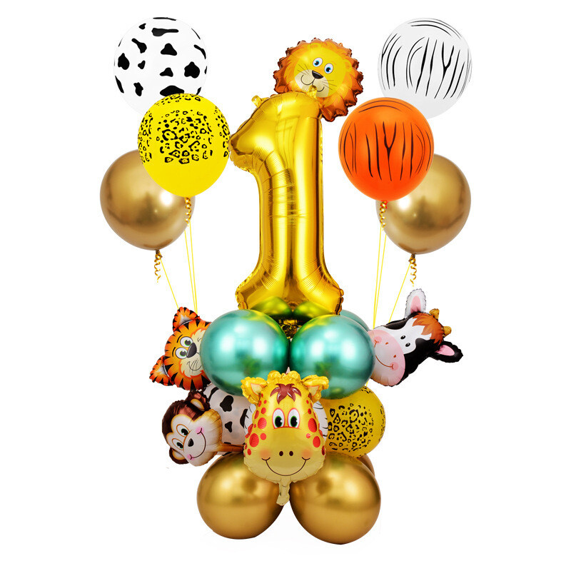 Childrens Garland Kitset Design #18 - Birthday Year - Fun Animal Faces - Foil Balloons - 26pc