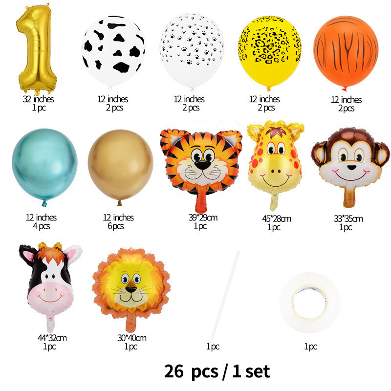 Childrens Garland Kitset Design #18 - Birthday Year - Fun Animal Faces - Foil Balloons - 26pc