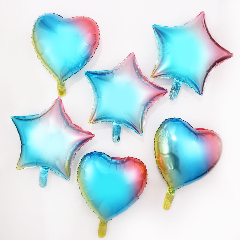 Rainbow Foil Balloons - 18&quot; Hearts &amp; Stars