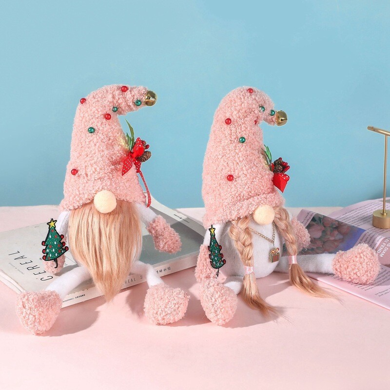 Gnomes For Xmas Display - Soft &amp; Poseable - Dressed In Pink - Boy &amp; Girl