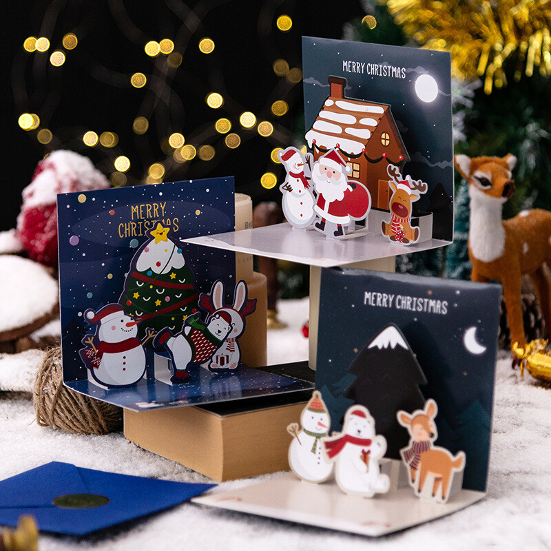 Xmas Cards - 3D Pop -Up Cards - Wishing Family &amp; Friends A Merry Xmas