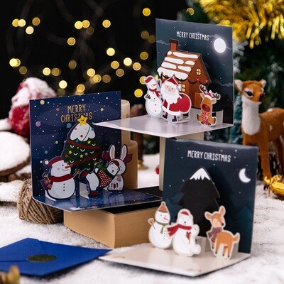 Xmas Cards - 3D Pop -Up Cards - Wishing Family &amp; Friends A Merry Xmas