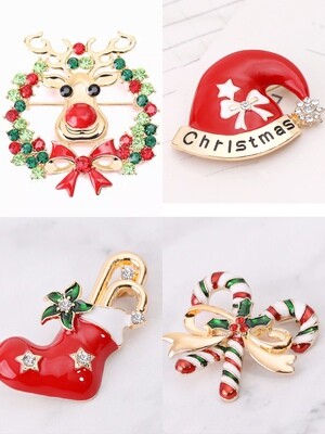 Xmas Jewellery Pins - Fun Brooches To Wear - Pin On Your Xmas Outfit - 12 Designs To Choose