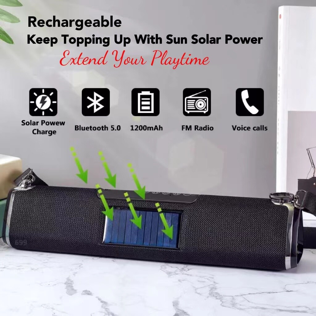 Portable Soundbar Speaker - Solar Charging - Bluetooth Wireless Speaker - Connectable