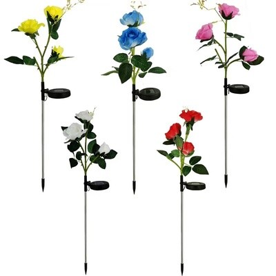 Roses - Solar Powered Long Stems - 3 Beautiful Flower Heads - Suits Both Indoors And Out - 5 Colours