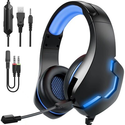 Gaming Headset With Mic Extension Wand - Wired Aux - USB  Mood Lights - J10
