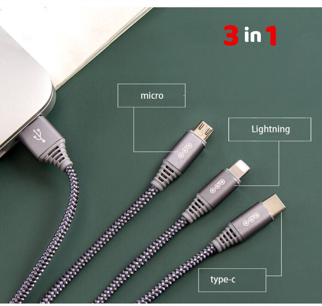 3 in 1 Charging Cable For Multiple Device Lovers - 2.4A Fast Charge - 3 Colours