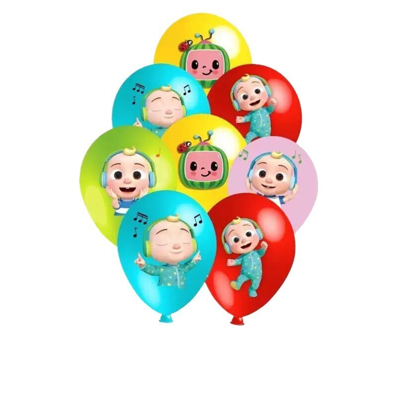 Cocomellon Printed Balloons - 12&quot; - 5 Mixed Colours - 10pc pack