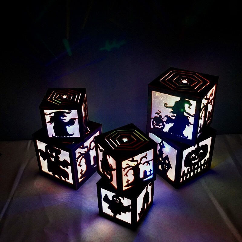Spooky Box Decoration - Halloween Fun - Light Up LED - 2 Sizes &amp; 2 Colours
