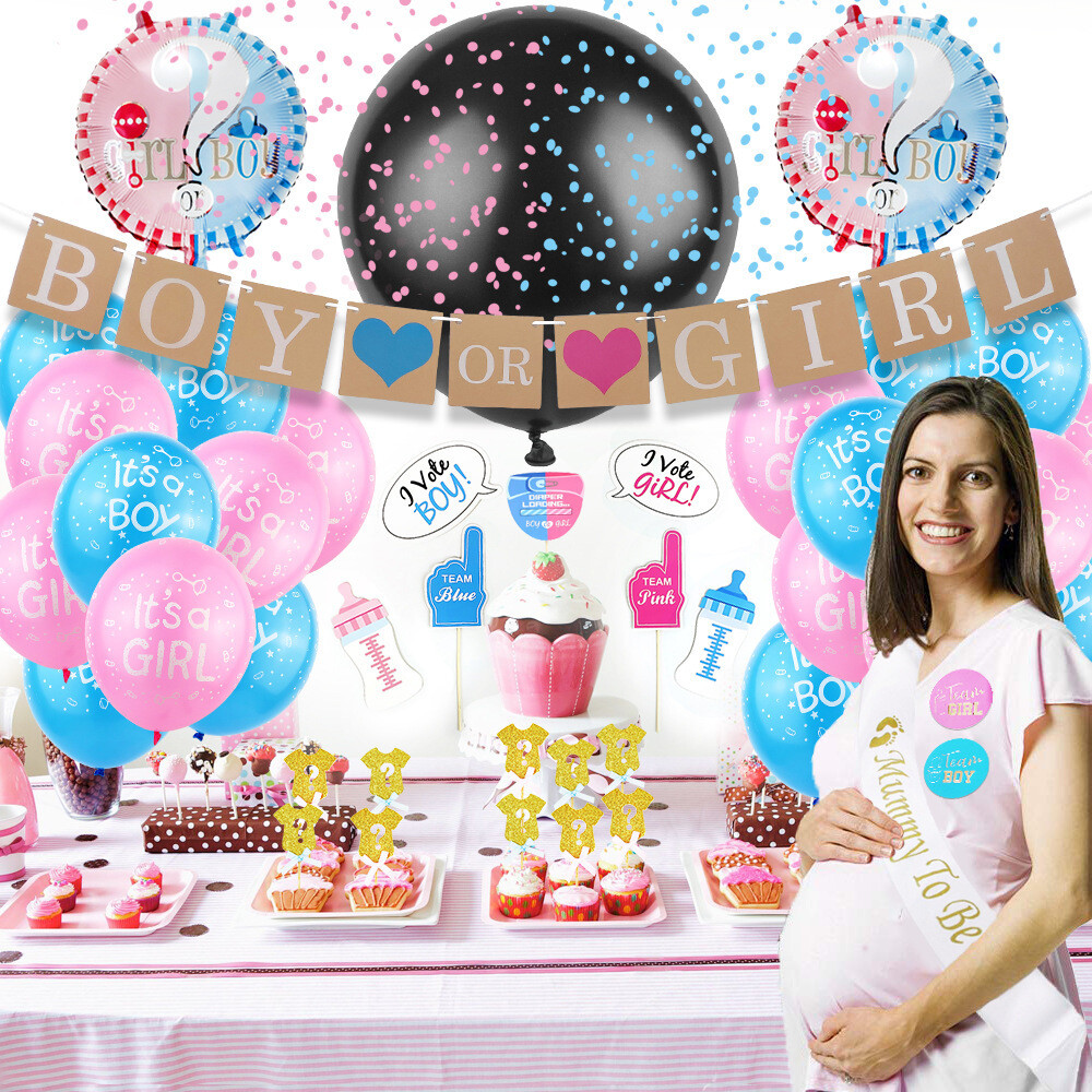 Gender Reveal Balloon Garland + Party Accessories &amp; Photography Decals - Design #G2