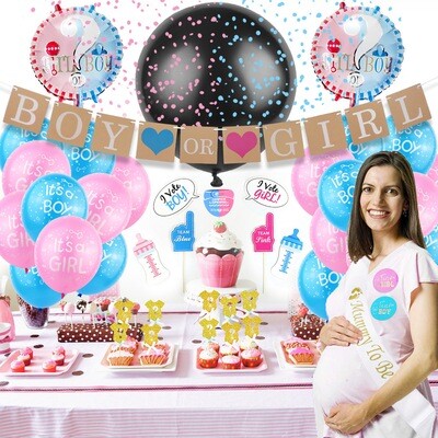 Gender Reveal Balloon Garland + Party Accessories &amp; Photography Decals - Design #G2