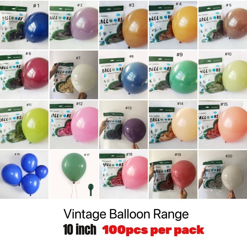 Vintage Balloon Range - Retro Colours For A Unique Display - 20 Colour Range - 10&quot;