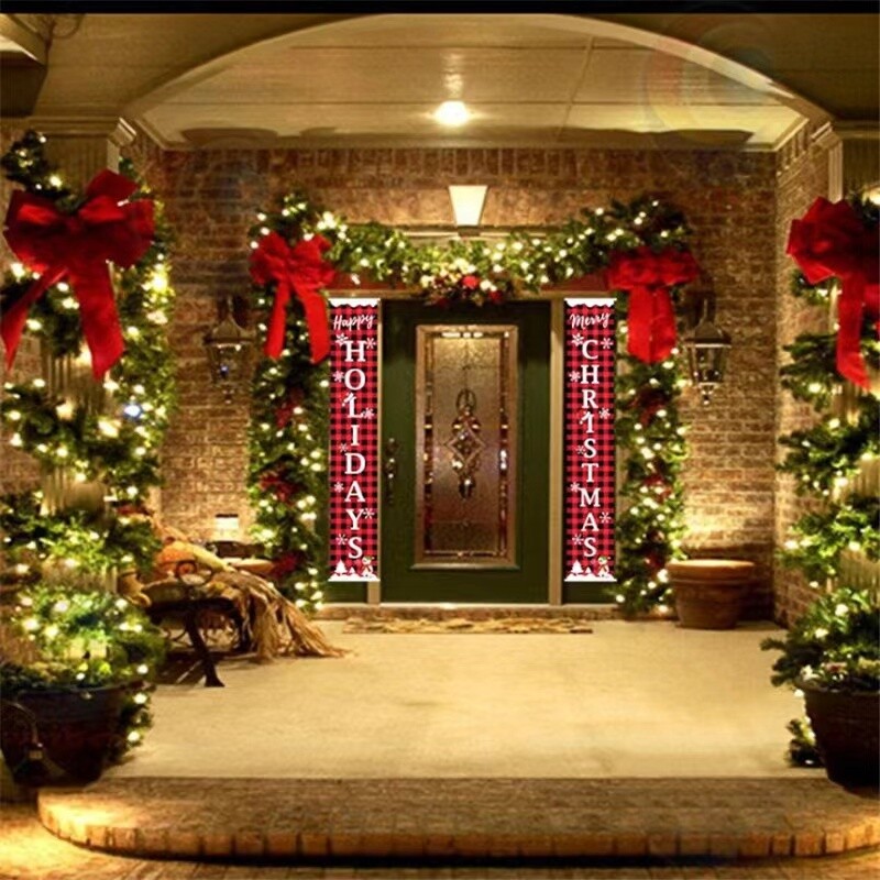 Xmas Welcome Message Sign For The Front Door  - Wall Hanging Displays - Large Sized 2 Piece Set