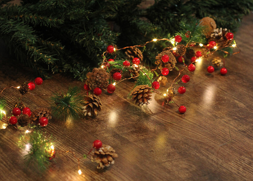 Xmas Pine Cone String Lights - 4 Styles - Battery Powered