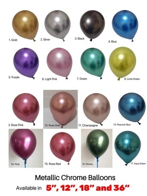 Balloons - Metallic Chrome - 2 Sizes Matching Colours - 50pc Packs