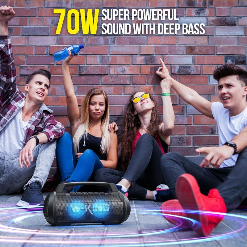 W-King Bluetooth Party Speaker - 70W Power - IPX6 Waterproof - Colourful Lights - Mic Input