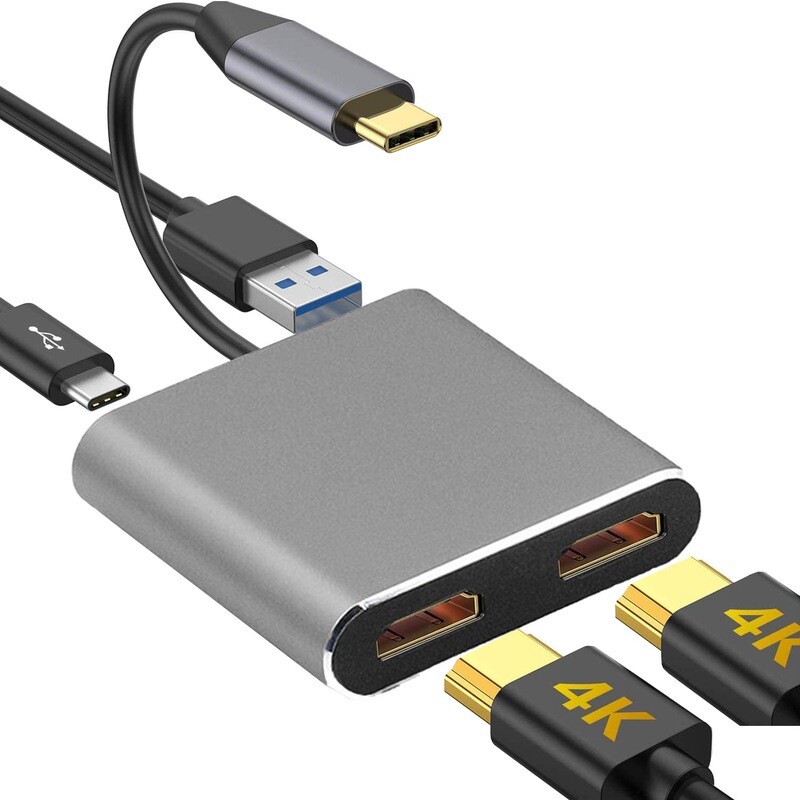USB - C Dual HDMI Splitter - Sync 2 Display Screens From Your Computer - 4 In 1 Adaptor