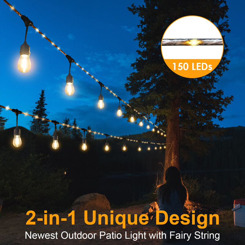 Festoon Lights - 14.6m With Unique Fairy LED Rope - Warm White And Ice White - Connectable - 15 Bulbs