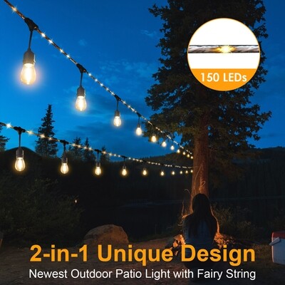Festoon Lights - 14.6m With Unique Fairy LED Rope - Warm White And Ice White - Connectable - 15 Bulbs