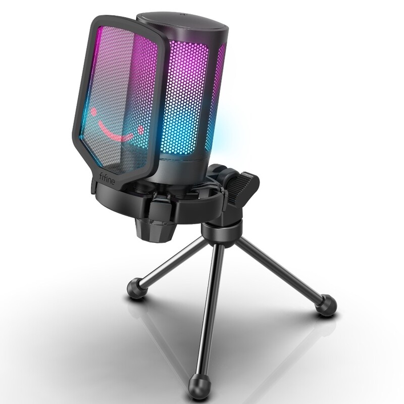 Microphone - Fifine Computer &amp; Gaming USB Condensor Mic With RGB Lights - A6V Ampligame