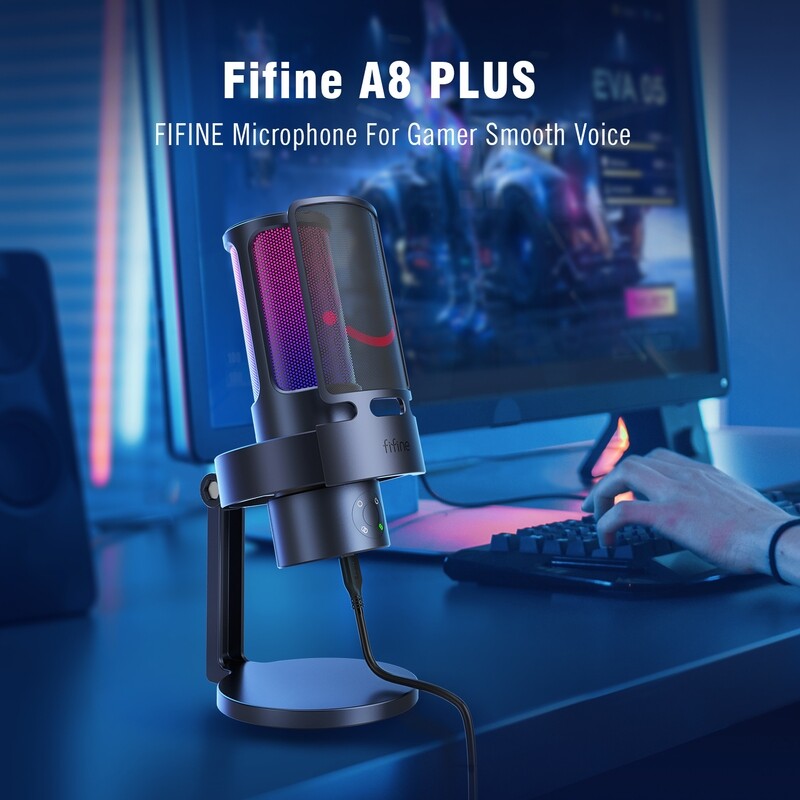 Microphone - Fifine 4 Mode USB Condensor Mic With Monitoring Headphone Jack - A8 Plus - Ampligame