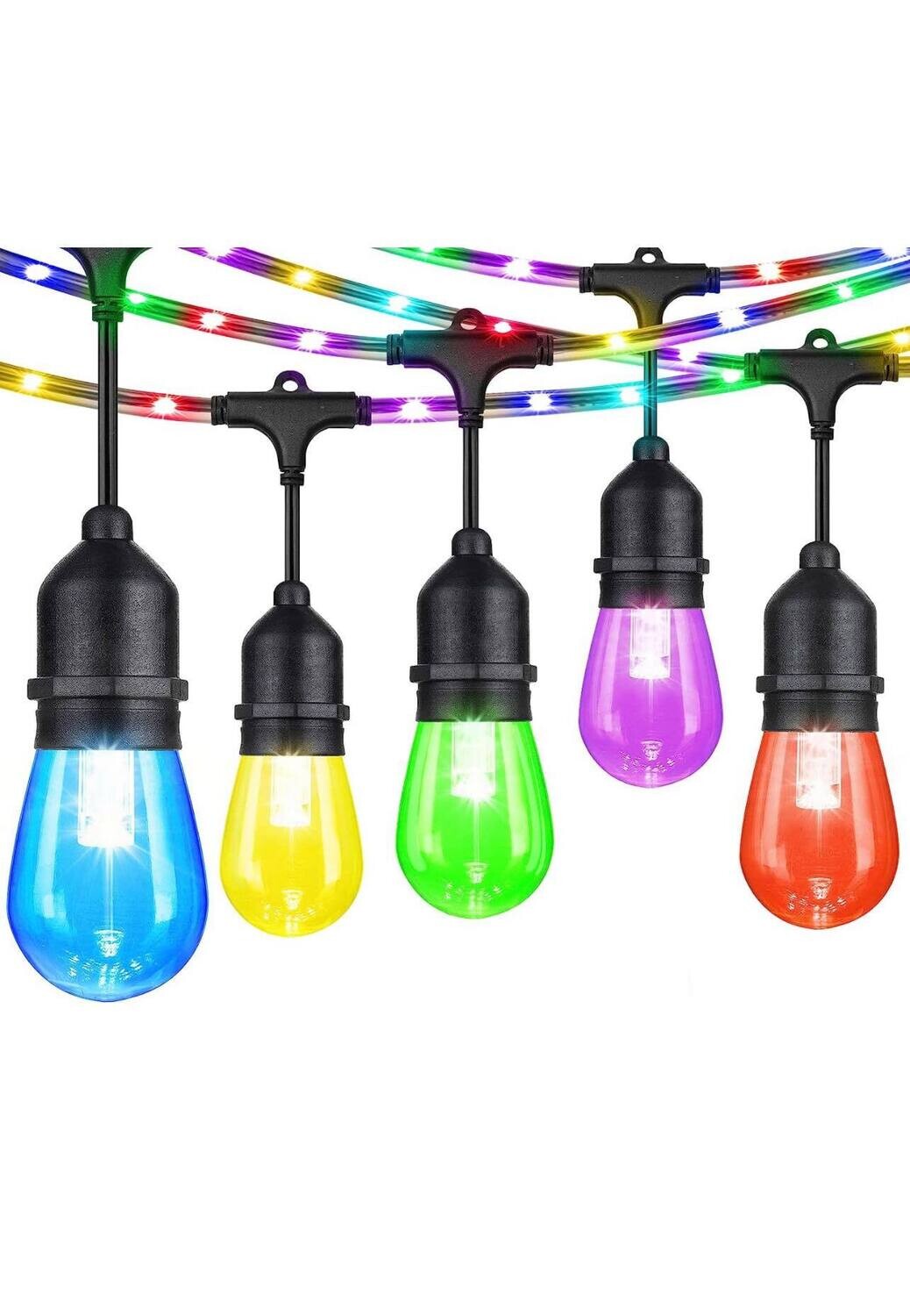Festoon Lights - RGB Multi-Coloured - 14.6m With Unique Fairy LED Rope  - Connectable - 15 Bulbs - Remote Control
