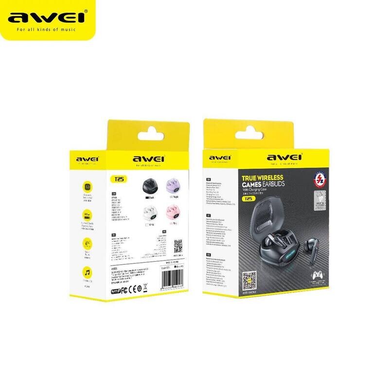 EQ Sports Earbuds - Breathing Light Charging Case - Black - Awei T25