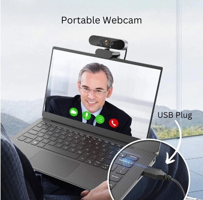 Webcam 2K Resolution + Tripod Stand - Built In Mic - Plug &amp; Play