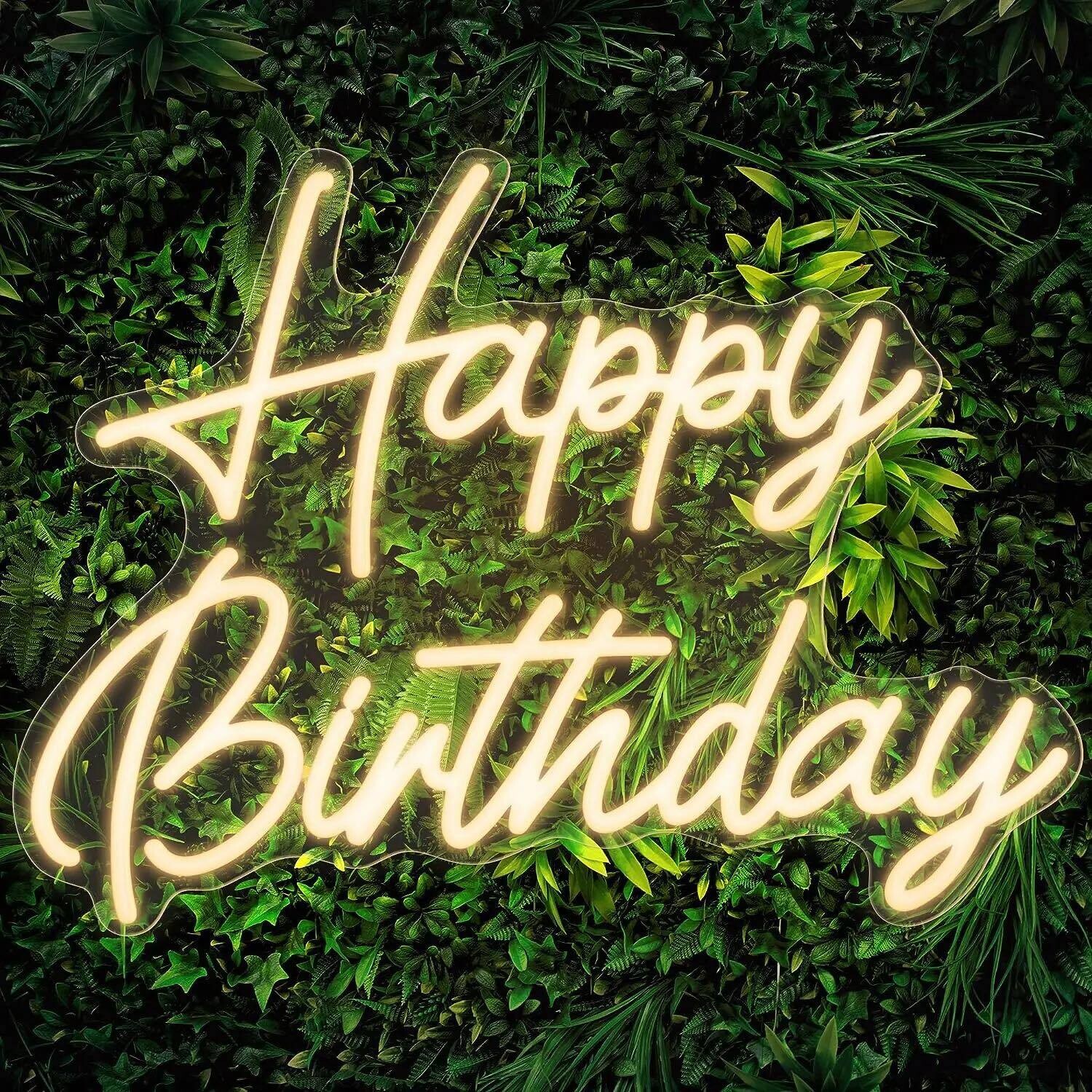 Large LED &quot;Happy Birthday&quot; Sign In Warm White - Light Up Your Celebration Decorations