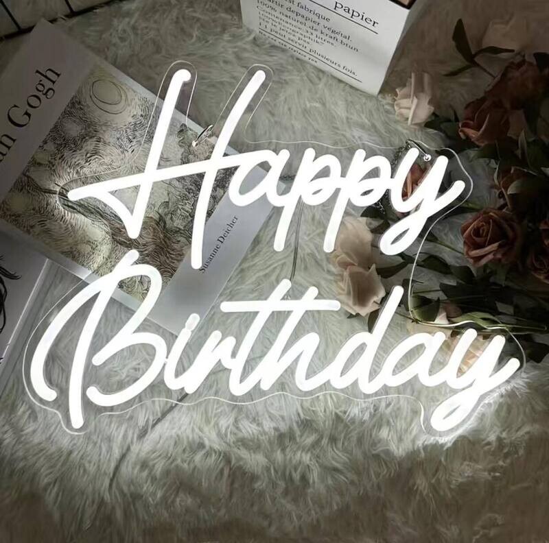 Neon LED "Happy Birthday" Sign - Warm White or Ice White  - Light Up Your Celebration Decorations