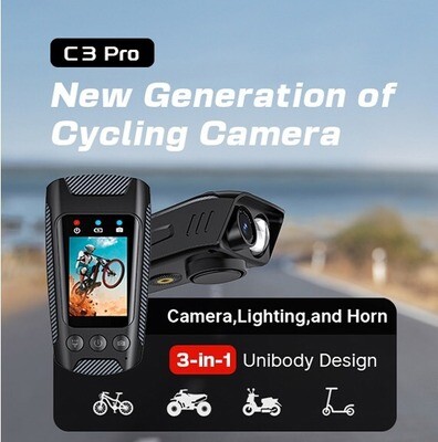 4K Action Bike Camera - 3 In 1 - Cycle Cam Video/Photo + Headlight + Horn - Rechargeable - IPX5 - Wifi App Control